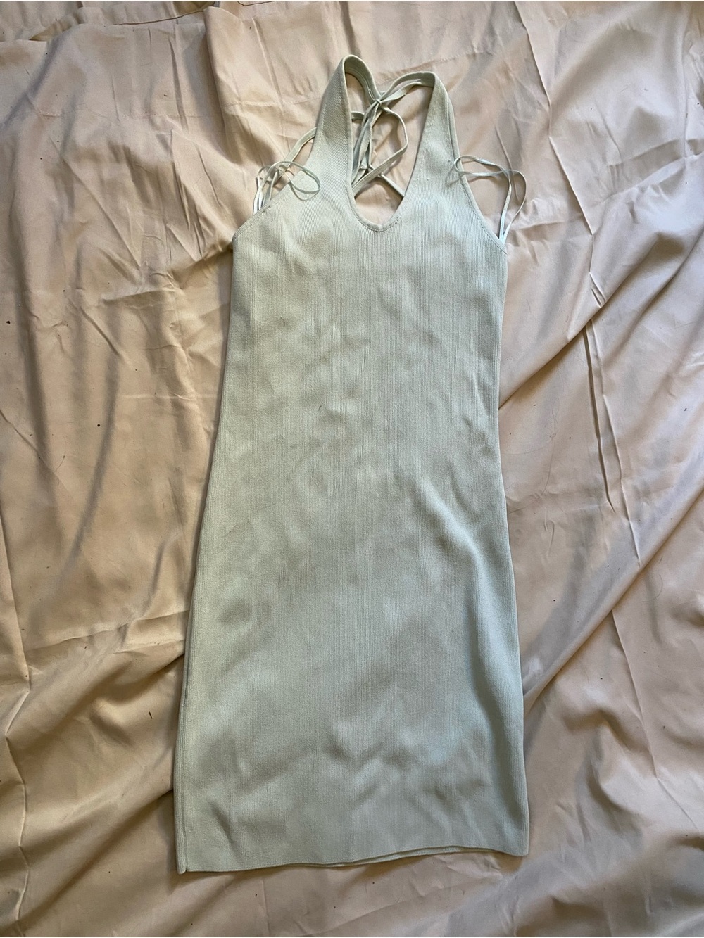 Guess Mint Green Sleeveless Ribbed Halter Dress
